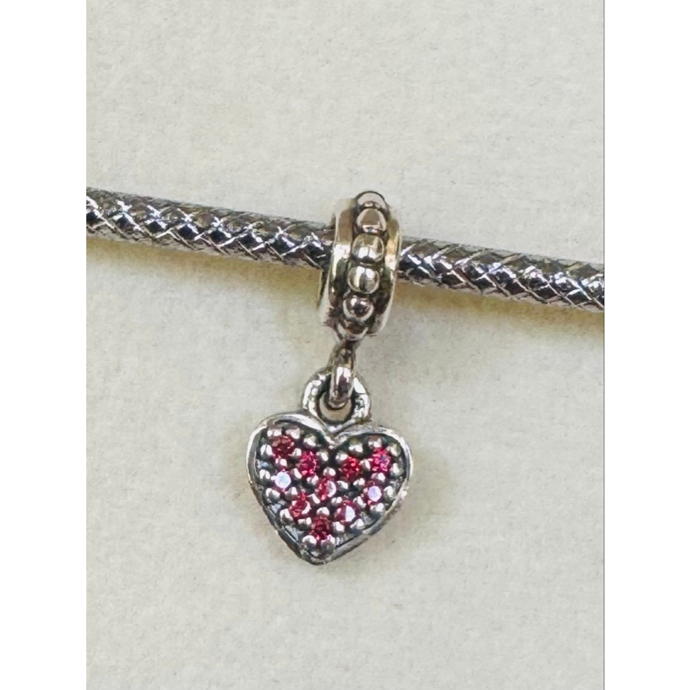 100% Authentic Pandora Sterling Silver 925 & Pink Pave CZ Heart Dangle Charm